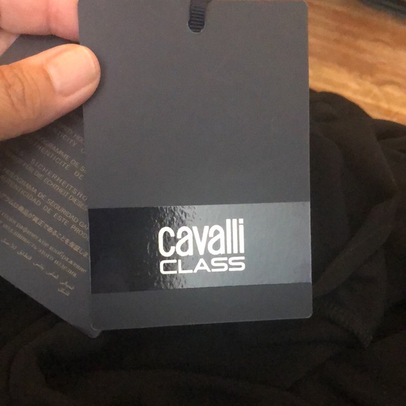 Cavalli black slim snake belt dress w/ gathered front skirt & plunging neckline - Picture 6 of 15